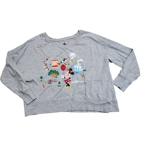 Disney Tops - Disney World Women's XL Minnie Mouse 4 Park Graphic Sweatshirt Cropped Grey